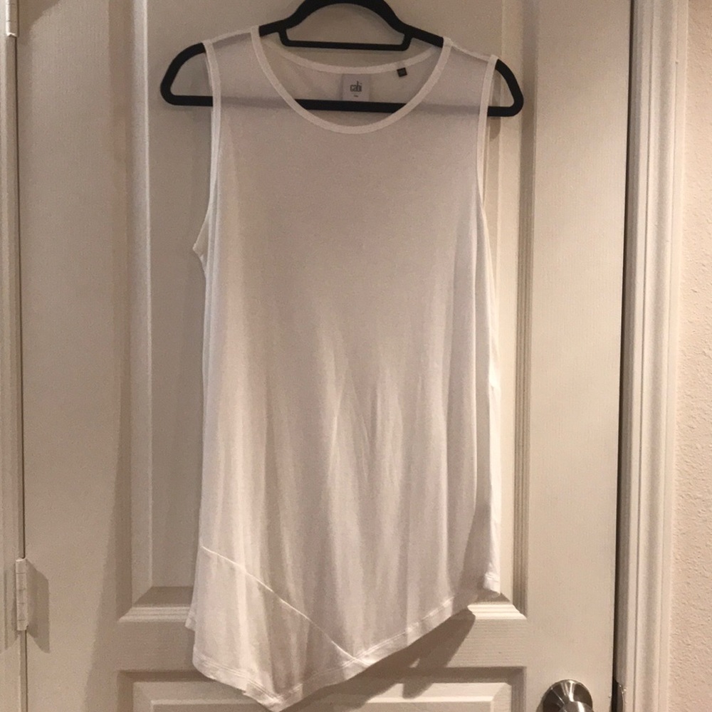Cabi sleeveless asymmetrical white tee